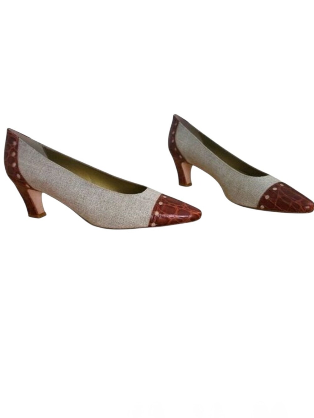 Evan Picone “Gentry” Pumps 8N Natural Tobacco Linen Cap Toe Heels NIB